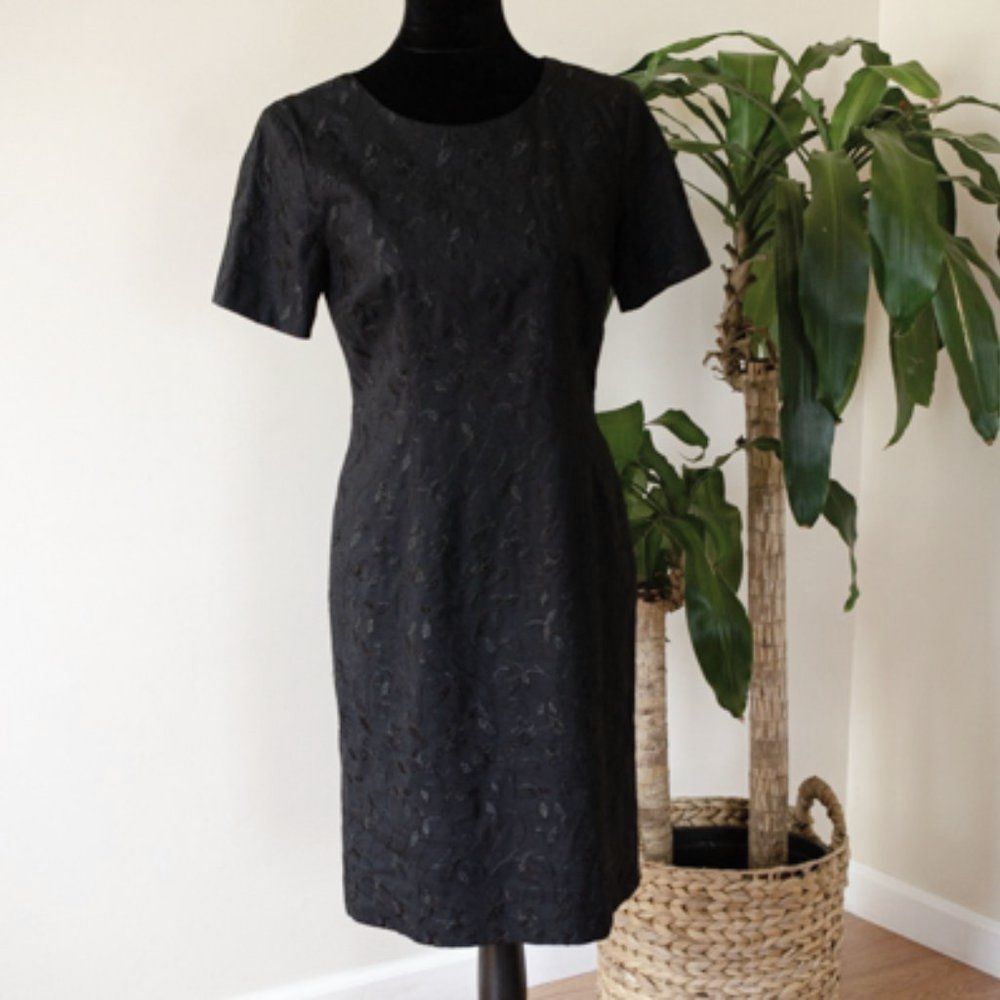 Vintage Talbots Black Embroidered Linen Dress